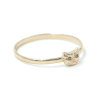 Green Diamond Petite Persian Cat Ring 14k Yellow Gold