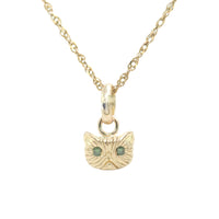 GREEN DIAMOND PETITE PERSIAN CAT PENDANT - 14K GOLD