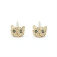 Green Diamond Petite Persian Cat Stud 14k Yellow Gold