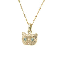 GREEN SAPPHIRE PONYO SUPREME PERSIAN CAT PENDANT - 14K GOLD