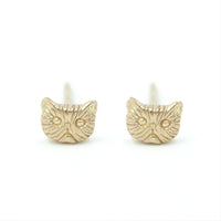 Petite Persian Cat Stud 14k Yellow Gold