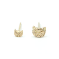 Diamond Petite Persian Cat Stud 14k Yellow Gold