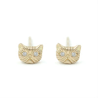 Diamond Petite Persian Cat Stud 14k Yellow Gold