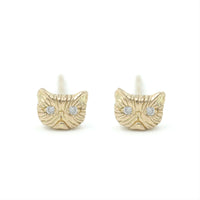 DIAMOND PETITE PERSIAN CAT STUDS - 14K GOLD