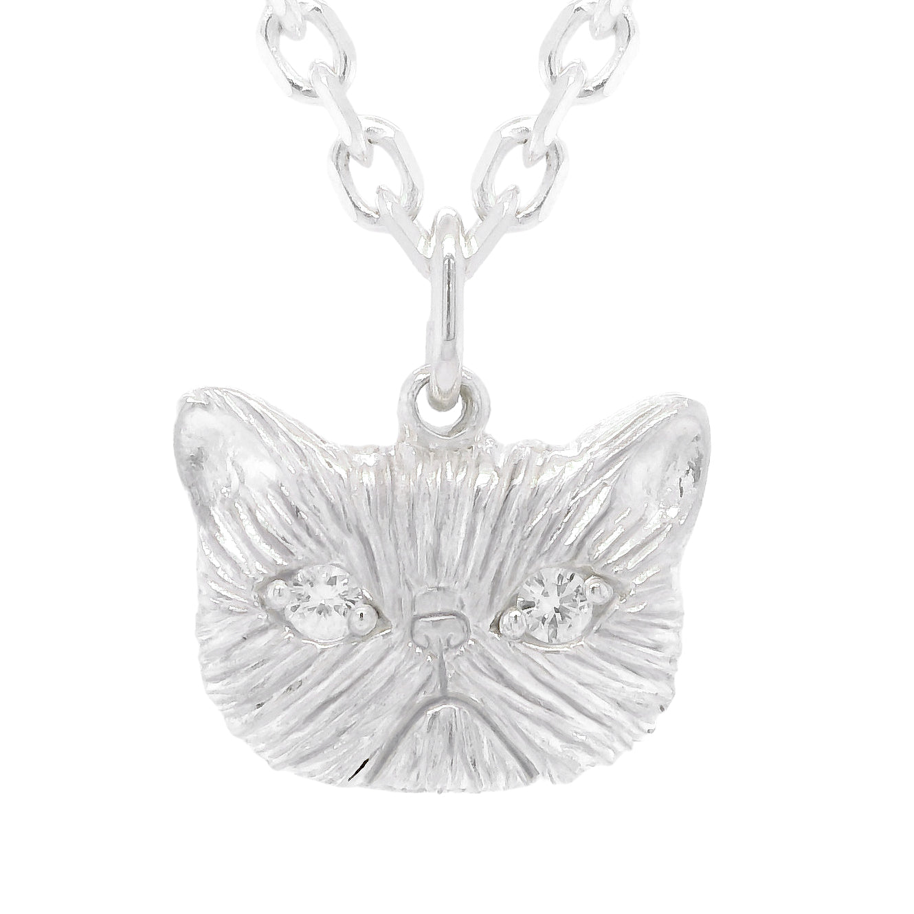 WHITE SAPPHIRE MEGA PONYO PERSIAN CAT PENDANT - SILVER – Collette