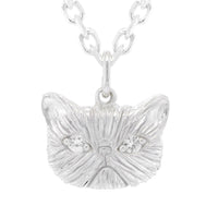 WHITE SAPPHIRE MEGA PONYO PERSIAN CAT PENDANT - SILVER