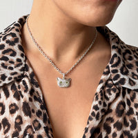 WHITE SAPPHIRE MEGA PONYO PERSIAN CAT PENDANT - SILVER