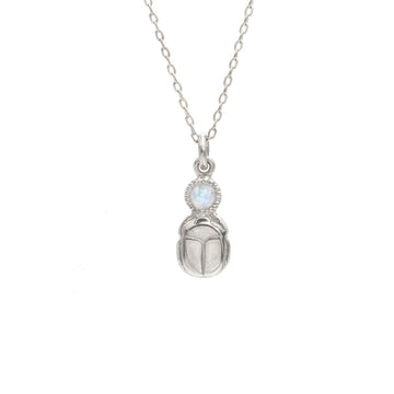 Rosecut Moonstone Scarab Necklace- Silver