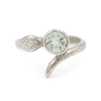 GREEN AMETHYST BIG BOA RING - SILVER
