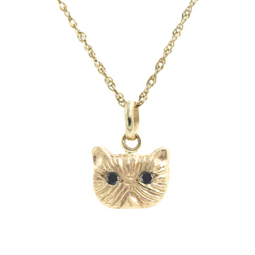 Black Diamond Ponyo Supreme Persian Cat Pendant 14k Yellow Gold