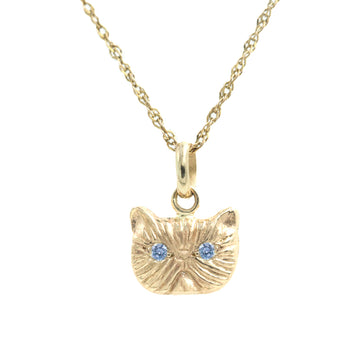Blue Sapphire Ponyo Supreme Persian Cat Pendant 14k Yellow Gold