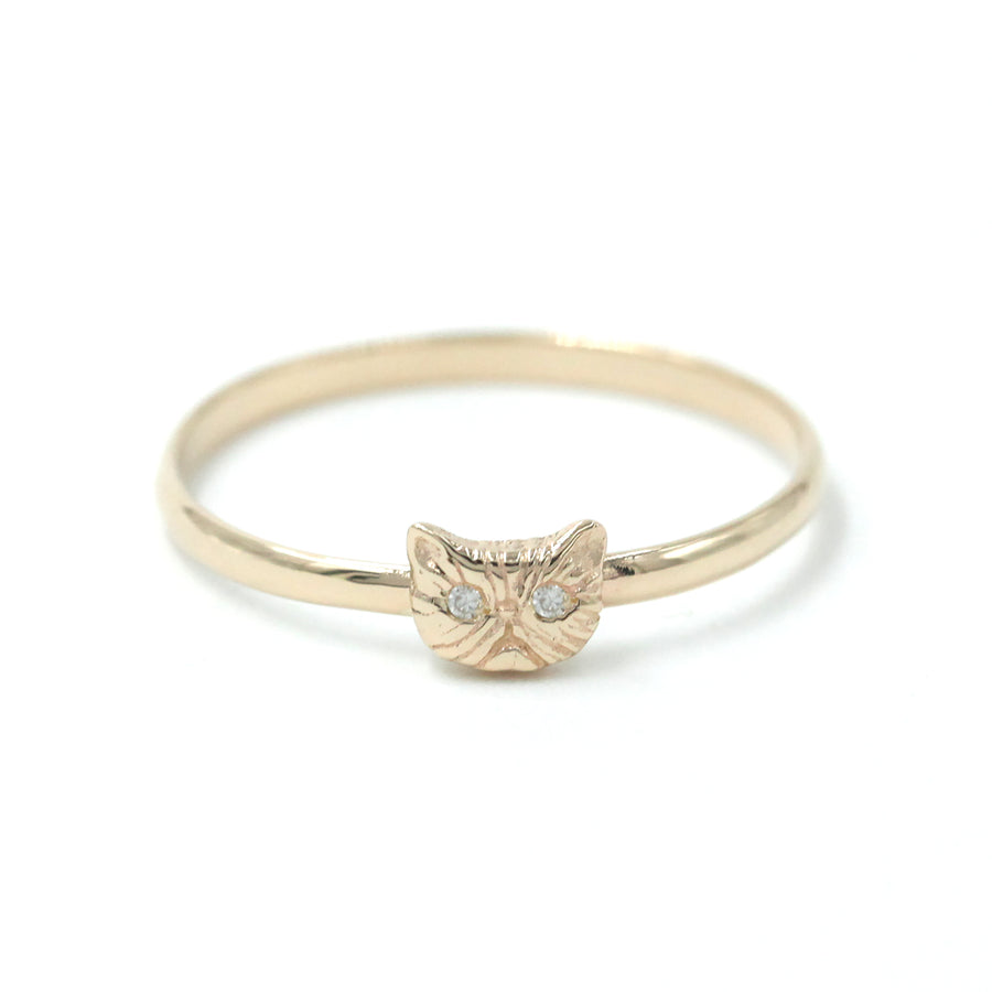 DIAMOND PETITE PERSIAN CAT RING - 14K GOLD