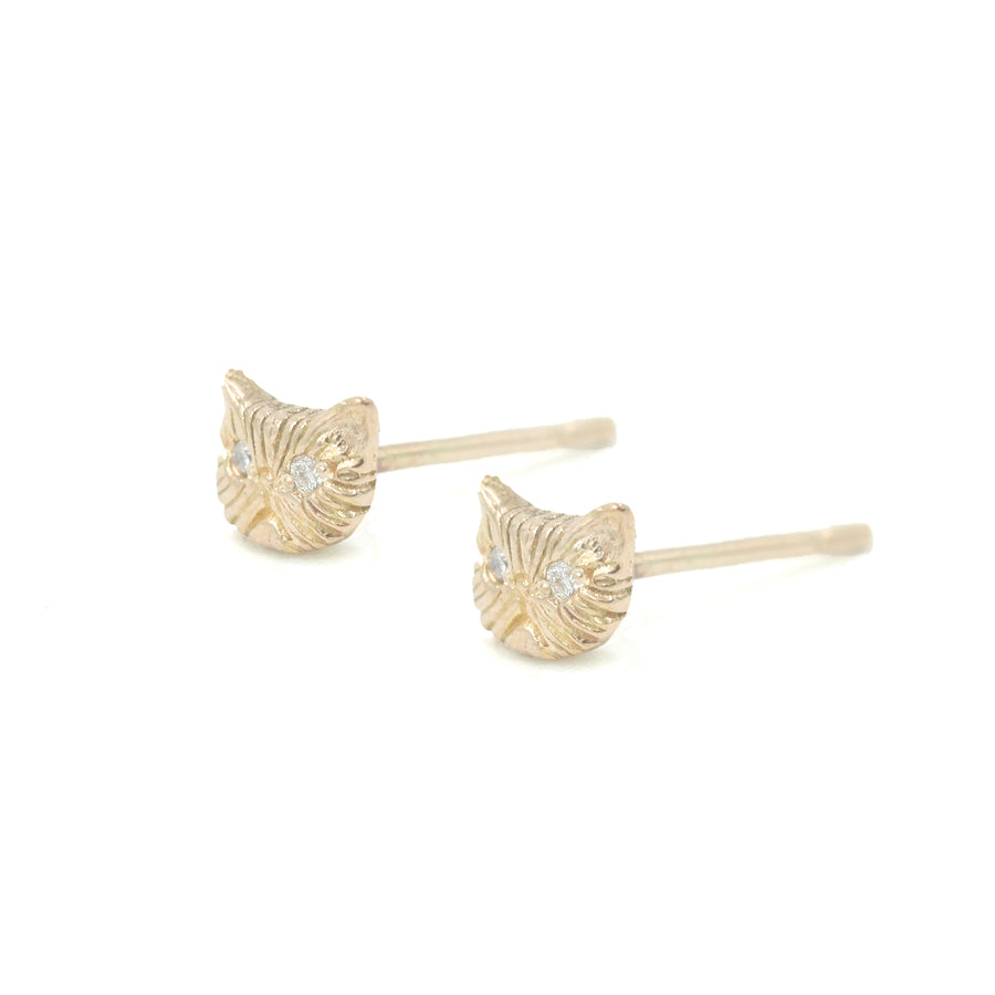 DIAMOND PETITE PERSIAN CAT STUD - 14K GOLD