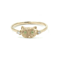 GREEN DIAMOND PONYO SUPREME PERSIAN CAT RING - 14K GOLD