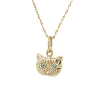 GREEN SAPPHIRE PONYO SUPREME PERSIAN CAT PENDANT - 14K GOLD