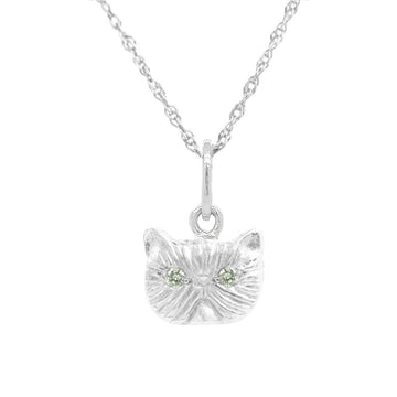 GREEN SAPPHIRE PONYO SUPREME PERSIAN CAT PENDANT - SILVER