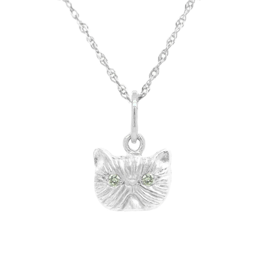 GREEN SAPPHIRE PONYO SUPREME PERSIAN CAT PENDANT - SILVER