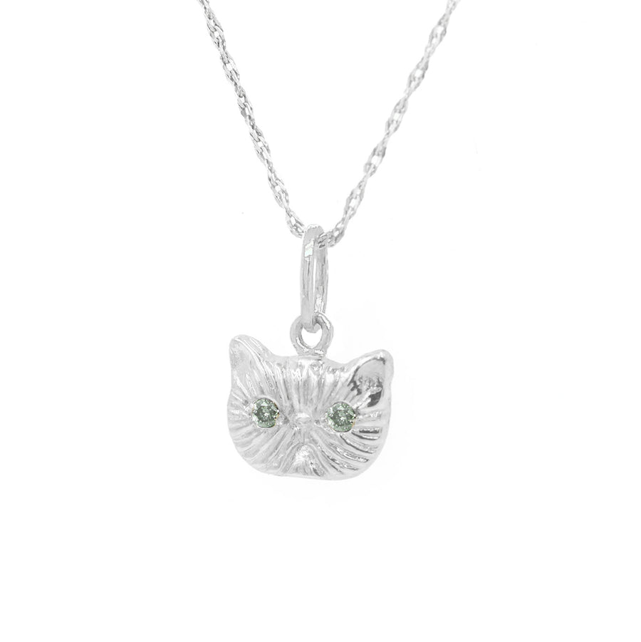 GREEN SAPPHIRE PONYO SUPREME PERSIAN CAT PENDANT - SILVER