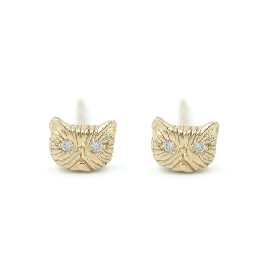 DIAMOND PETITE PERSIAN CAT STUD - 14K GOLD
