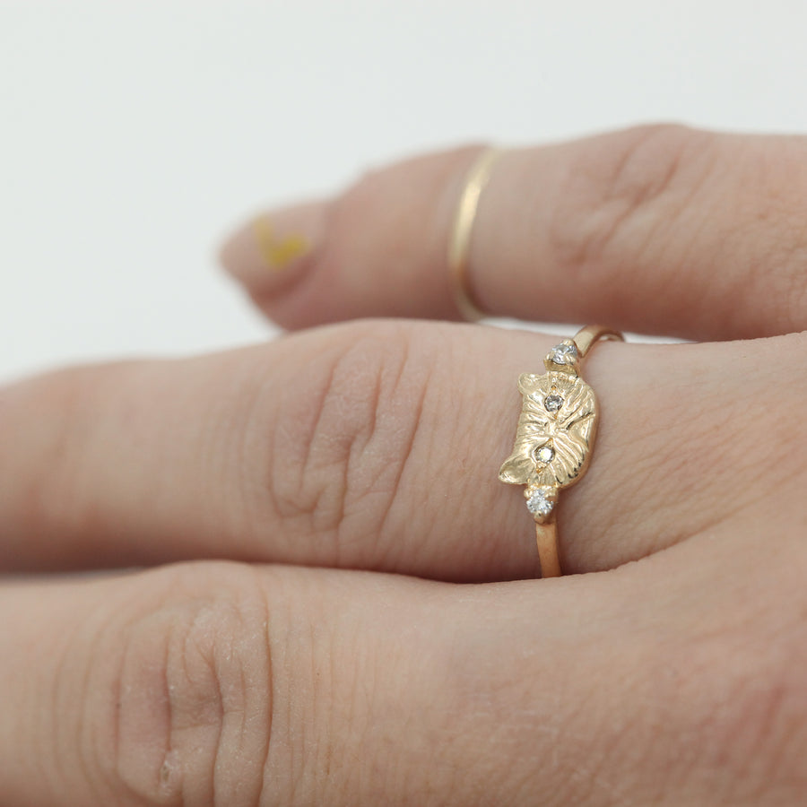 Diamond Ponyo Supreme Persian Cat Ring 14k Yellow Gold