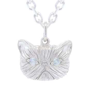 BLUE TOPAZ MEGA PONYO PERSIAN CAT PENDANT - SILVER