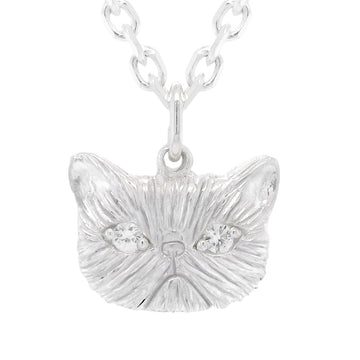 WHITE SAPPHIRE MEGA PONYO PERSIAN CAT PENDANT - SILVER