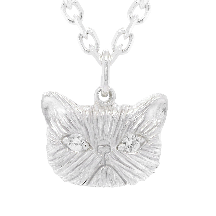 WHITE SAPPHIRE MEGA PONYO PERSIAN CAT PENDANT - SILVER – Collette