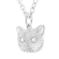WHITE SAPPHIRE MEGA PONYO PERSIAN CAT PENDANT - SILVER