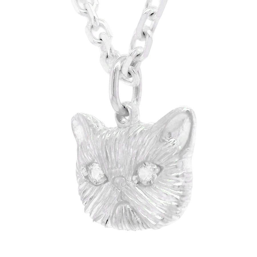 WHITE SAPPHIRE MEGA PONYO PERSIAN CAT PENDANT - SILVER – Collette