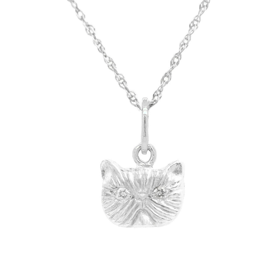 WHITE SAPPHIRE PONYO SUPREME PERSIAN CAT PENDANT - SILVER