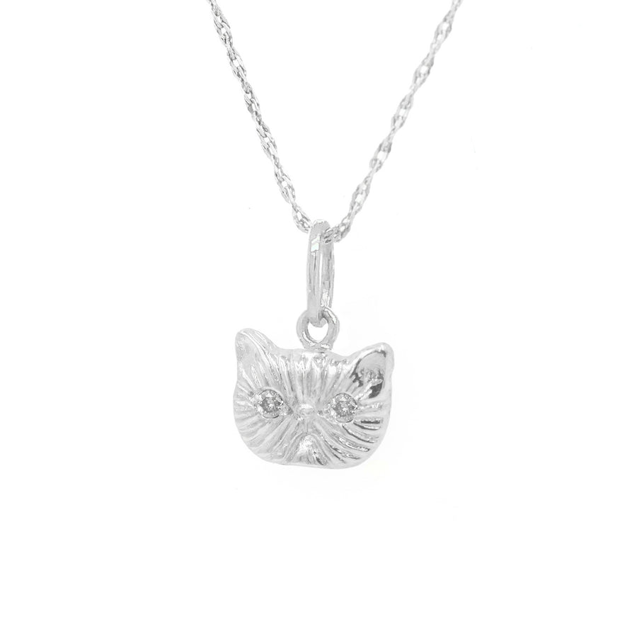 WHITE SAPPHIRE PONYO SUPREME PERSIAN CAT PENDANT - SILVER