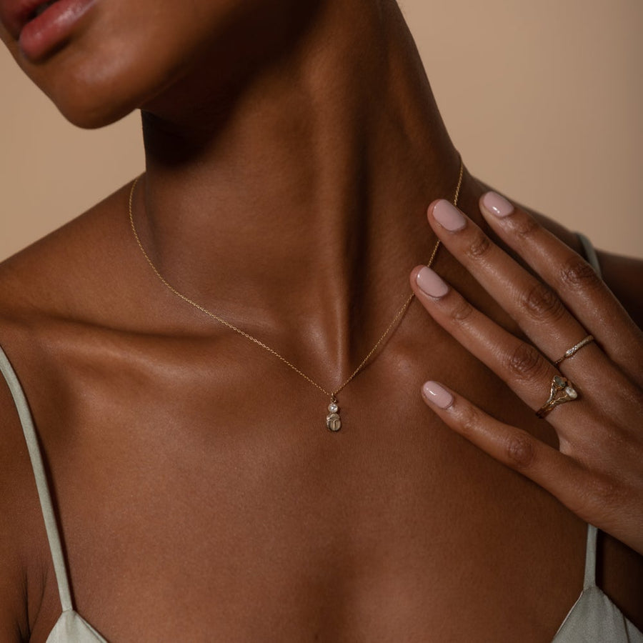 Rosecut Diamond Scarab Necklace