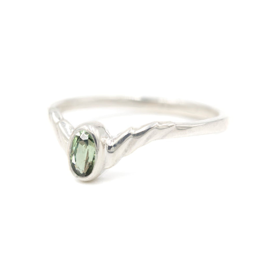 Green Sapphire Laurel Ring- 14k White Gold