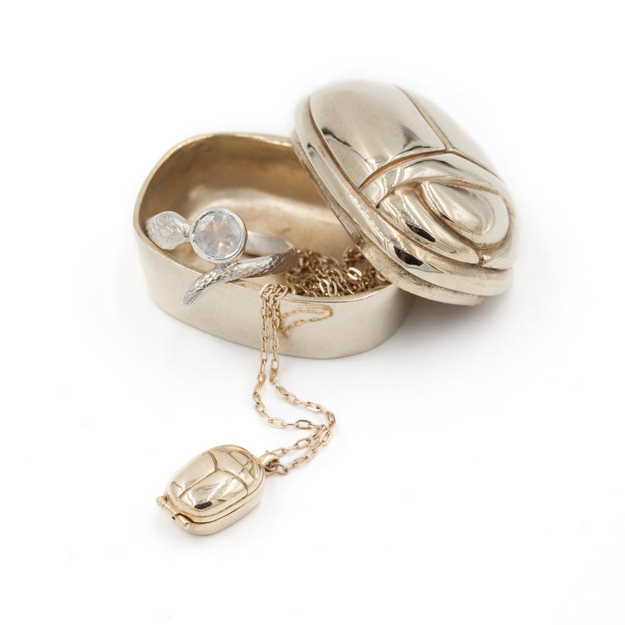 Silver Scarab Locket Necklace