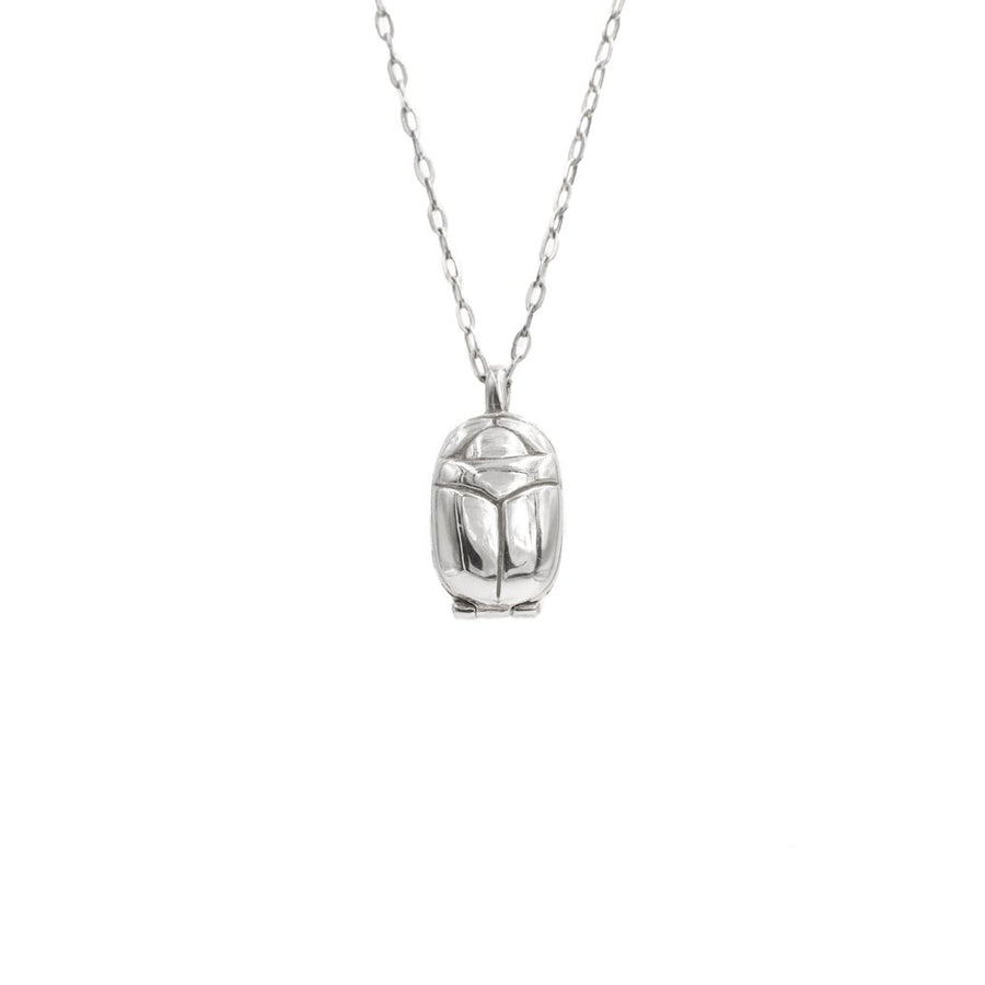 Silver Scarab Locket Necklace