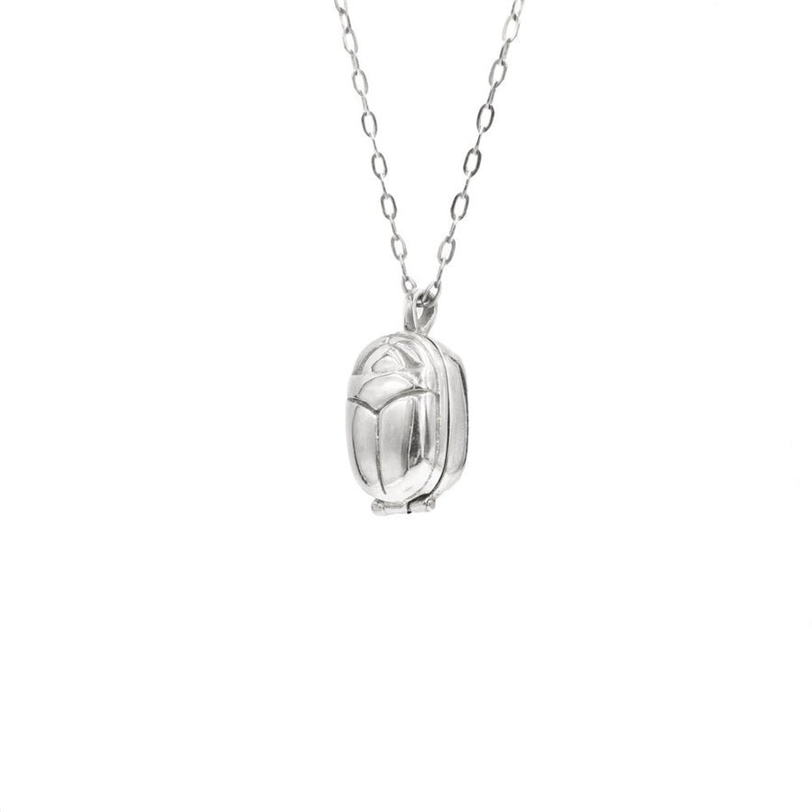 Silver Scarab Locket Necklace