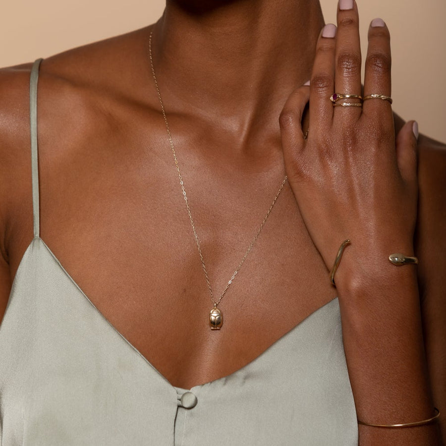 Silver Scarab Locket Necklace